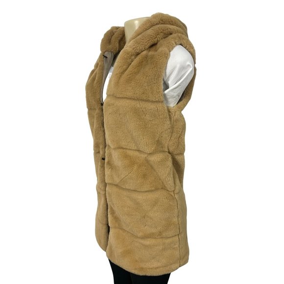 Women's Sand Brown Faux Fur Vest Qiye Size M, hook and eye clousure - Picture 3 of 10